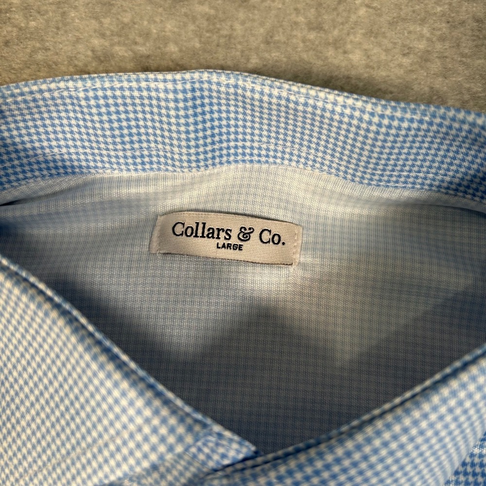 Collars & Co Polo Shirt Mens L‎ Blue Gingham Dress Collar Polo Shirt Polyester - Picture 4 of 7